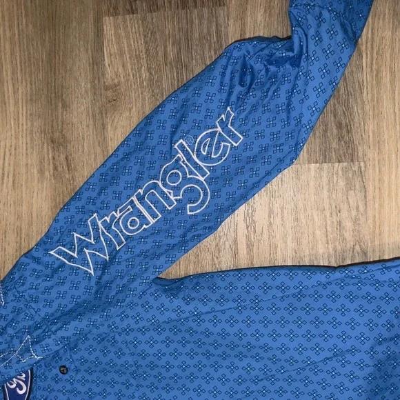 Wrangler® Ford Logo Blue Print Long Sleeve Button Down Shirt MP2295M Men's Large - Picture 4 of 12